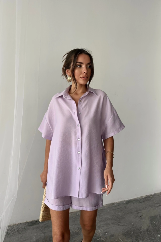 S-pazarım Gömlek - Şort Takım - Lila Lila
