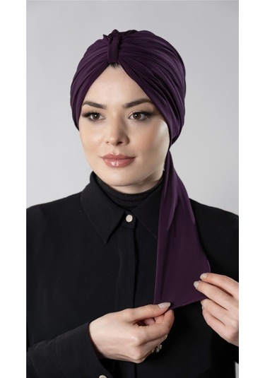 Mürdüm Pratik Hazır Geçmeli Tesettür Bone Sandy Kumaş Atkılı 2204 07 Mürdüm