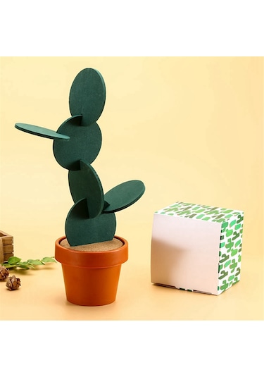 Bardak Altlıkları Kendin Yap Kaktüs Bardak Altlığı, Çiçek Saksısı Tutuculu 6 Parça Set Çok Renkli