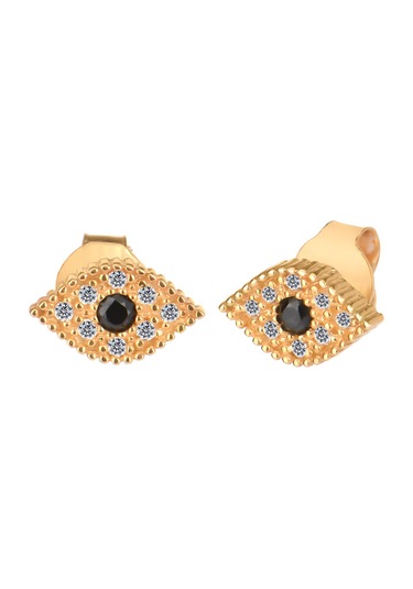 Zirkon Taşlı Pırlanta Montür Göz Desenli Altın Kaplama Gümüş Küp