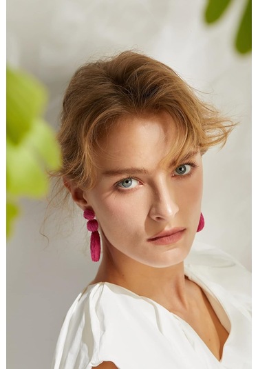 Kadınlar İçin Raffia Top Küpeler, Statement Raffia Yuvarlak Damla Turuncu