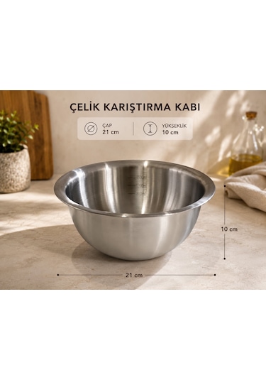 Morponi Paslanmaz Çelik Gümüş Ölçülü Hamur Yoğurma & Karıştırma Kabı 1400 Ml