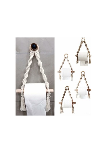 Xiyyadms El Dokuma Halatlı Ahşap Torba: Tuvalet Kağıdı, Havlu, Mutfak Rulosu Ve Dekoratif Eşyalar İçin Duvar Takımı - Delme Yok, Dayanıklı Ve Çok Amaçlı Diğer