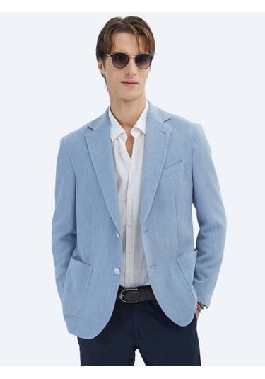 Mavi Desenli Modern Fit Ceket Mavi