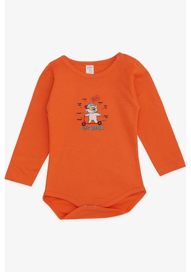 Breeze Erkek Bebek Çıtçıtlı Zıbın Body Gözlüklü Ayıcık Baskılı 9 Ay-3 Yaş, Turuncu