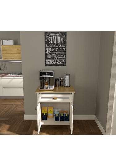 Valena Kahve Köşesi Erzak Dolabı Çok Amaçlı Dolap Airfry Dolabı 2 Kapaklı 1 Çekmeceli 80 Cm Minifixli Kahverengi