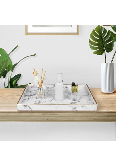 Büyük Altın Jant Servis Tepsi Mermer Çay Bardağı Setleri Tepsi Mutfak Saklama Kutusu Meyve Gıda Bardak Tutucu Tepsi Ev Dekorasyon Depolama Tepsileri Ahşap - Kırmızı