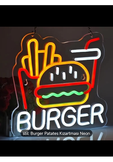 Led Işıklı Hamburger Patates Kola Restorant Fastfood