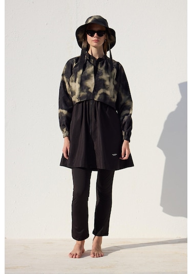 Rüzgarlıklı 3'lü Tesettür Mayo Takımı Flu Batik Flu Batik