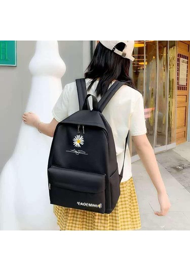 "taze Krizantem Okul Çantası: Kız Öğrenciler İçin Büyük Kapasiteli Kore Tarzı Sırt Çantası, Ortaokul Ve Lise İçin İdeal." Siyah