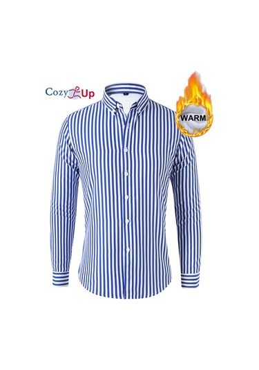 Rahat Up Erkekler Rahat Polar Şerit Gömlek Termal Düğme Yukarı Uzun Kollu Sıcak Gömlek Erkekler İçin Mavi
