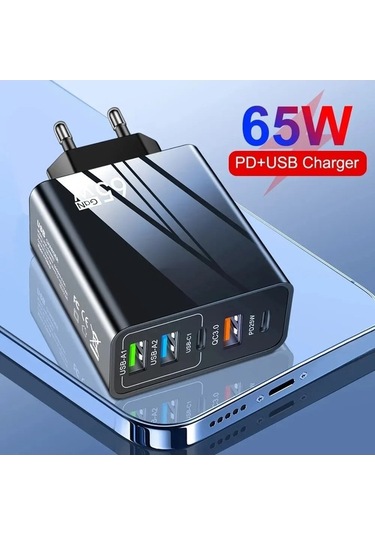 Zyzqstore 65w Hızlı Şarj Mobil Şarj Başı, Pd+3usb Çoklu Arayüz, 1 Adet, Beyaz Renk, Standart Boyut, Akıllı Telefonlar İçin Uygu 1 Adet