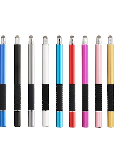 At-31 İletken Kumaş Kafa Hassas Enayi Kapasitif Kalem Kafası 2'si 1 Arada El Yazısı Kalemi 2 Kalem Kafalı Gümüş Beyaz