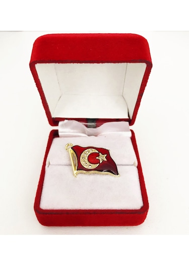 Türk Bayraklı Yaka Rozeti Şık Kutulu