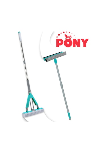 Pony Pratik Paspas 2'li + Teleskopik Saplı Cam Sileceği Mop Temizlik Seti