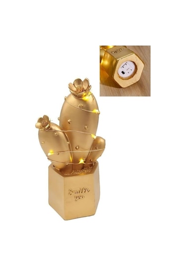 Buffer Led Işıklı Sevimli Kaktüs Dekoratif Masa Lambası Mini Biblo Gece Lambası Gold Diğer