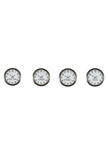 Antique Time Eskitme 4 Lü Metal 36 Cm Dünya Duvar Saatleri Sarı