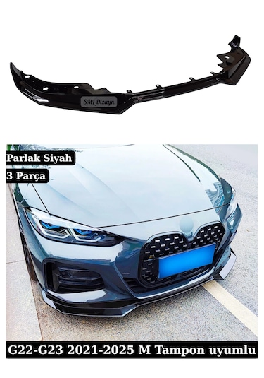 Bmw G22-g23 Ön Lip Ek 2021-2025 Parlak Siyah 3 Parça M Tampon Uyumlu