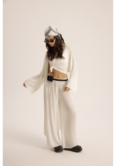 Mai Studios Co. Raina Ekru Kimono Basic Üçlü Takım Ekru
