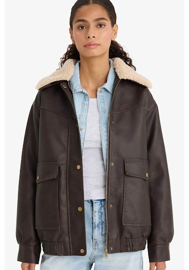 Defacto Çıkarılabilir Suni Kürk Yaka Dad Fit Polo Yaka Tafta Suni Deri Mont E8540ax25aubn495 Kahve Defacto Çıkarılabilir Suni Kürk Yaka Dad Fit Polo Yaka Tafta Suni Deri Mont E8540ax25aubn495 Kahve