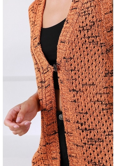 Ferraro Orange V Yaka Yünlü Kadın Triko Yelek Turuncu