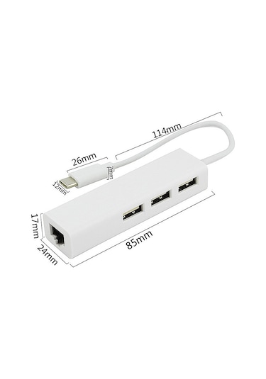 Vkemall Usb-c'den Rj45'e Donüştürücü: Kablolu 100mbps Ağ Kartı + 3 Port Usb 3.0 Hub, Sürücü Gerektirmeyen Veri Transferi Ve Ağ Bağlantısı