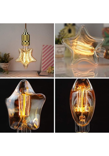 Yıldız Şekilli Ampul Vintage Antik Retro Sanat Dekoratif Ampul Düğün Yatak Odası Ev Dekorasyonu İçin Diğer