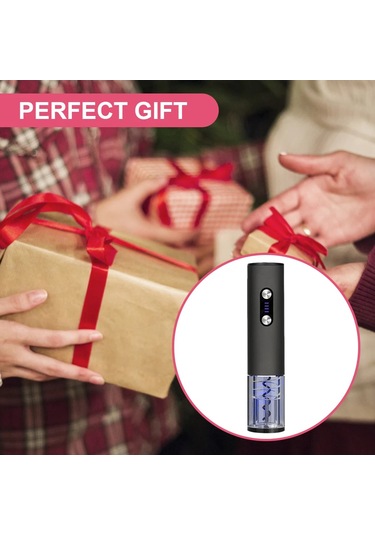 Otomatik Elektronik Tirbuşon Şarj Edilebilir Folyo Kesici Ve Usb Siyah