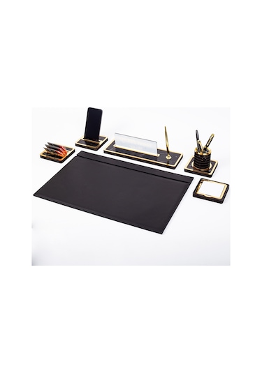 Mermer Desenli Ahşap Sümen Takımı Masa İsimliği Deri Sümen Seti