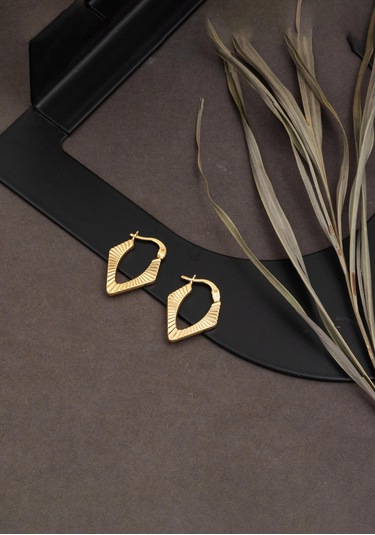 Bilezikci Köşeli Halka Altın Küpe Sarı Altın