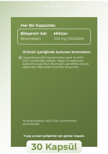 Voop Bromelain 500 MG Ananas 30 Bitkisel Kapsül