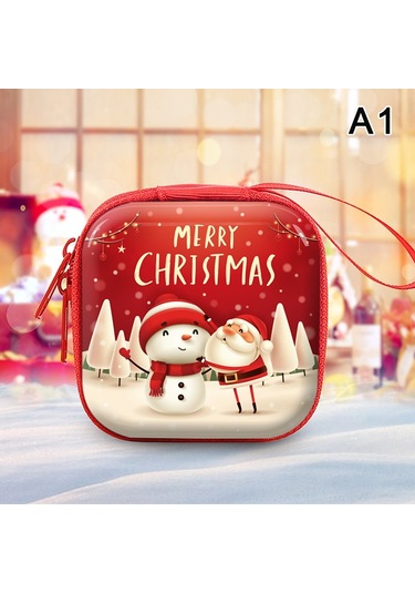 Noel Kare Fermuarlı Çanta Karikatür Öğrenci Para Anahtar Saklama Çantası Kulaklık Kılıfı Para Kesesi