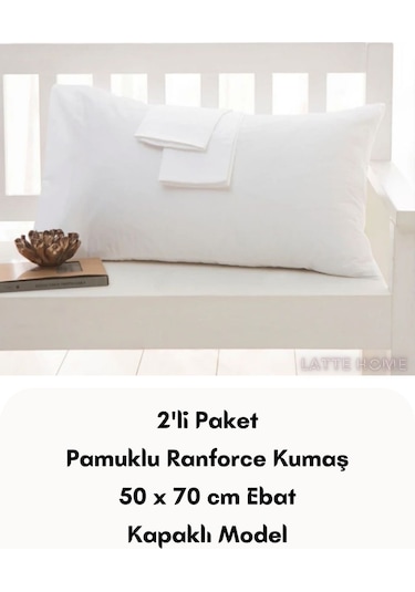 Beyaz Renkli Ranforce Pamuklu Kumaş Kapaklı Yastık Kılıfı 2'li Pa
