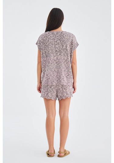 Peraluna Renge Blouse & Shorts Yazlık Viskonlu Kadın Triko Şort T Lila