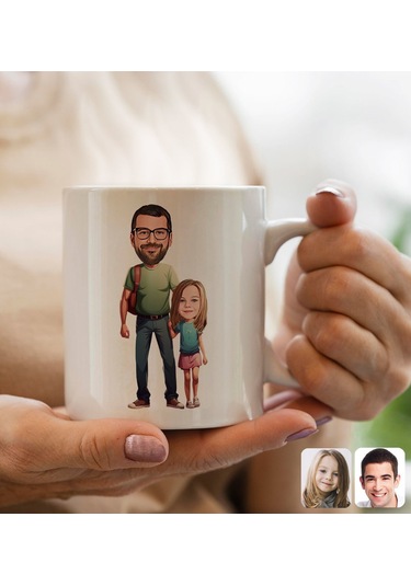 Kişiye Özel Karikatürlü Baba-kız Tasarımlı Beyaz Kupa Bardak-1, Babaya Hediye, Babalar Günü Hediyeleri Kobitmeyencom31620 Bk Gift