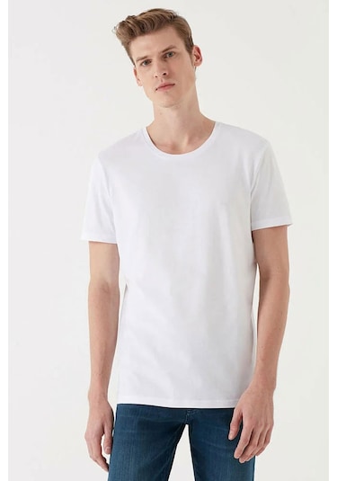 Mavi Bisiklet Yaka T-shirt Beyaz