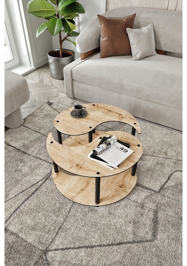 Yin Yang Unıty Serenıty Orta Sehpa 2 Li Safir Meşe-70 Cm Meşe
