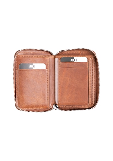Mft Leather Hakiki Deri Unisex Fermuarlı Cüzdan Lotus 1616 Tiguan Taba