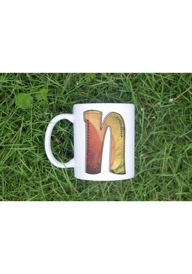 N Harf Yaprak Renkleri İle Kupa Bardak - Kişiye Özel Alfabe Harfli Bardak - Hediye Beyaz