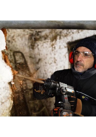 Worx WX381 20V 4.0Ah 2J Li-ion Tek Akülü Şarjlı Sds-Plus Pnömatik Kırıcı/Delici + 3 Parça Delme Ucu