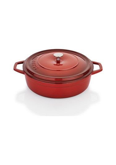 Schafer Guss Chef Döküm Basık Tencere 28Cm-2 Parça-Kırmızı
