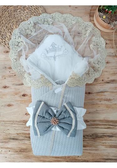 Yenidoğan Tericotton Örgülü Trilüx Bebek Battaniyesi Kundak Gri Renkli Çok Renkli