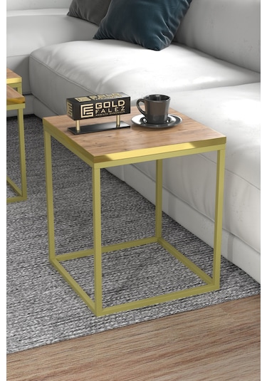 Orta Sehpa Ve Zigon Sehpa 5'li Lüx Set Altın Ceviz