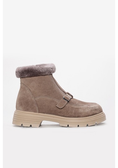 Hakiki Deri Kürklü Kadın Klasik Bot 217kza789-34 Vizon Süet