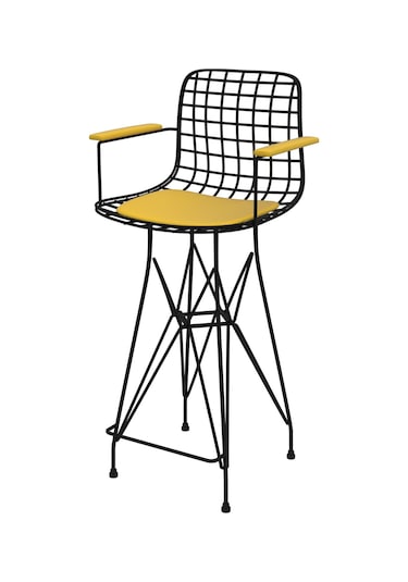 Knsz orta boy tel bar sandalyesi 1 li mağrur syhsrı kolçaklı 65 cm oturma yüksekliği mutfak bahçe cafe ofis