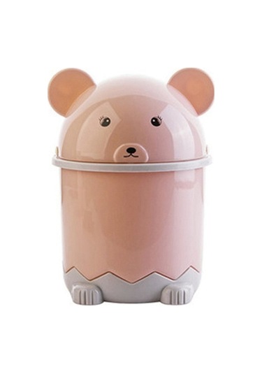 Prestigegoods Pembe Döner Kapaklı Mini Çöp Kutusu, Sevimli Masaüstü Kağıt Sepeti, Plastik, 12,5x14x20,7cm/