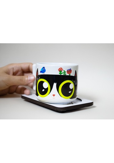 Kedi Ev Halkındandır T Kulplu Beyaz Seramik Kupa Bardak Hediyelik Beyaz