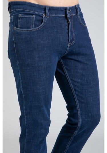 Yeni Sezon Erkek Denim Standart Fit Likralı Fermuarlı Jean Kot Pantolon 1122-Mavi