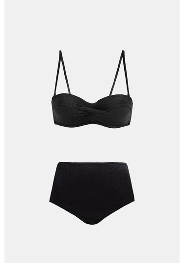 Amarelle Bali Siyah Balenli Dolgulu Straplez Push-up Bikini Takım Siyah