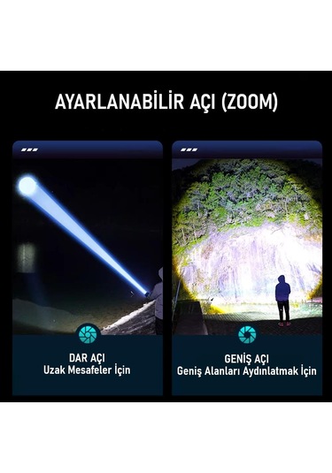 Valkyrie Şarjlı 15w Led 7 Işık Modu Çakarlı Zoom Özellikli Dijital Güç Göstergeli Uzun Pil Ömrü Siyah